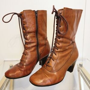 Brown Congac Leather Lace-Up Boots